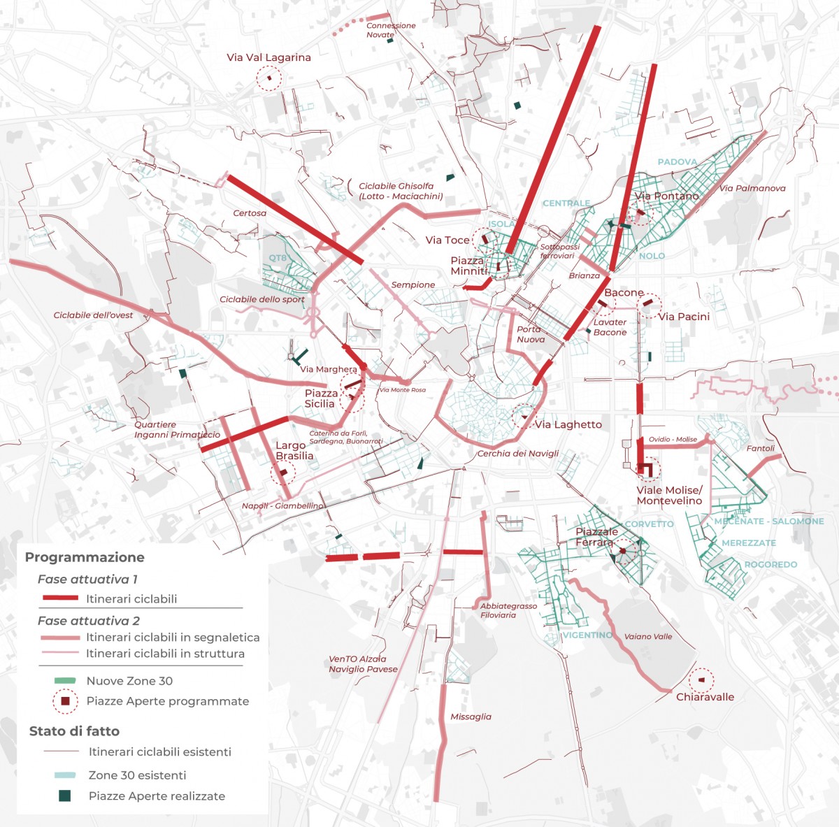 Interventi programmati per la ciclabilità e la pedonalità della Città di Milano