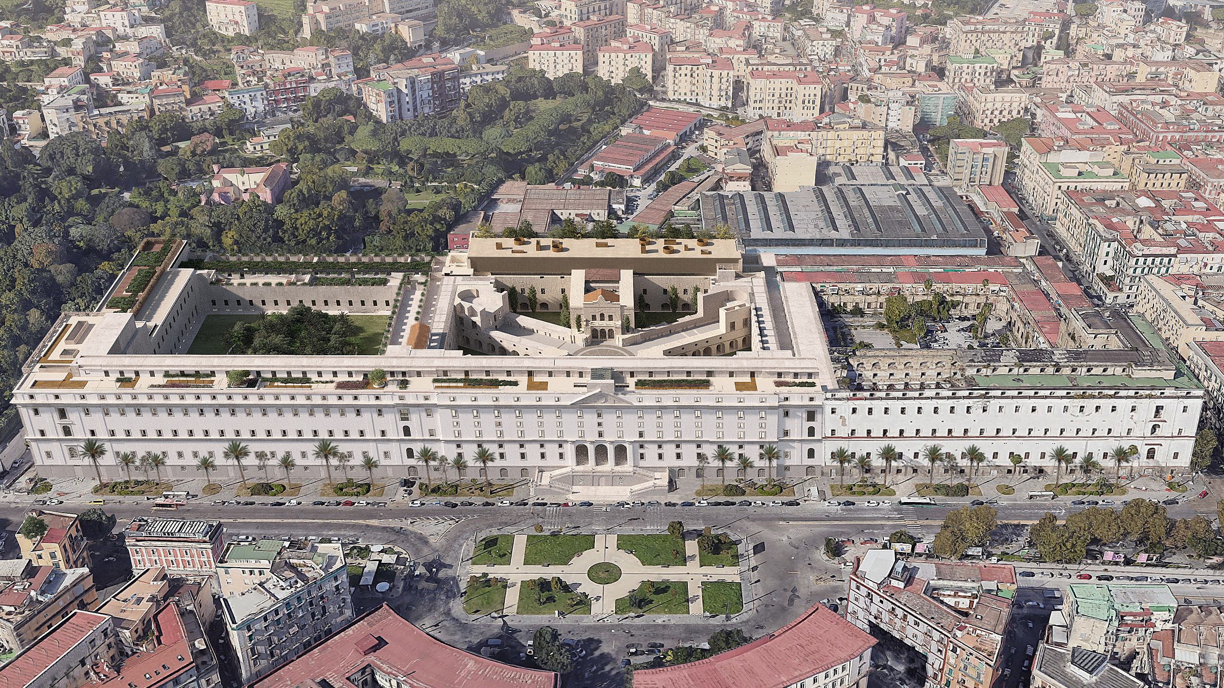 Vista di progetto a volo d'uccello da piazza Carlo III ©Abdr